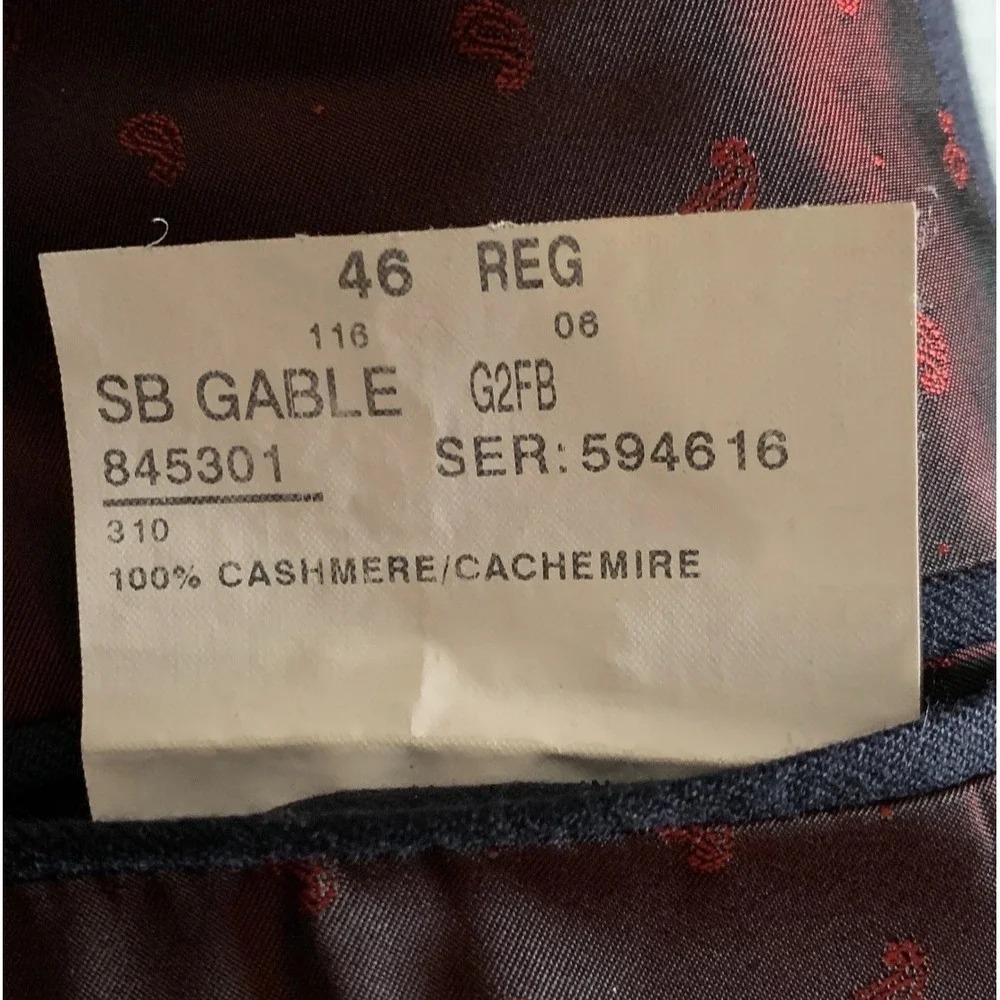 Samuelsohn Cashmere‎ SB Gable Blazer Men's 46R Navy Two Button Canada Tailored